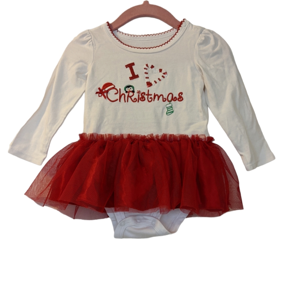 Koala kids baby girl Christmas tutu onsie size 9 months red and white wi…
